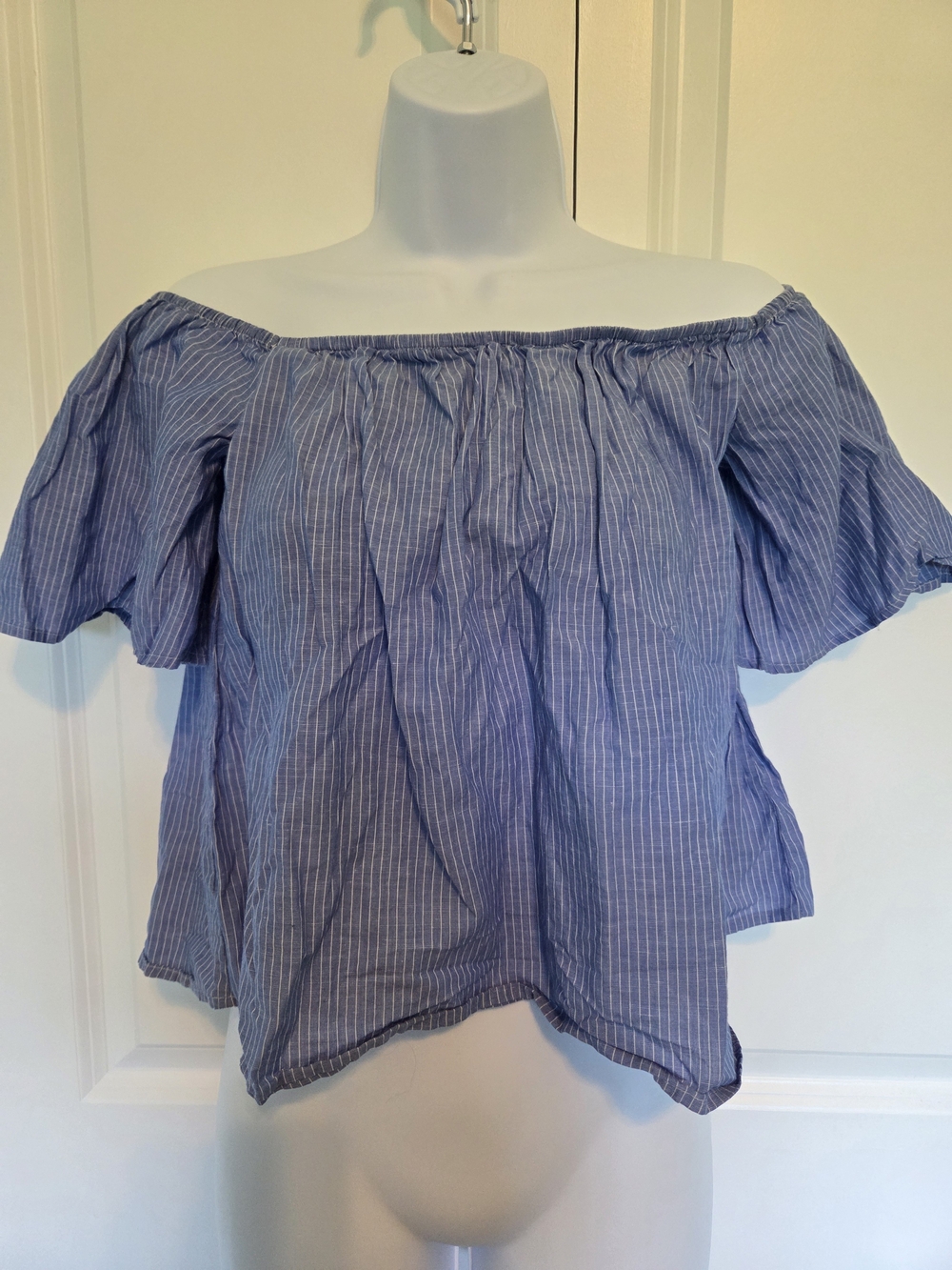 Express Blue and White Striped Off-Shoulder Blouse